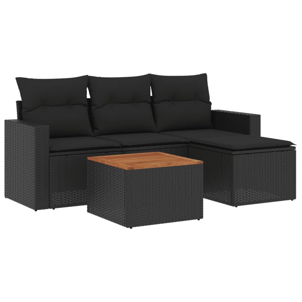 5-delige Loungeset met kussens poly rattan zwart is nu te koop bij PeponiXL, paradijselijk wonen!