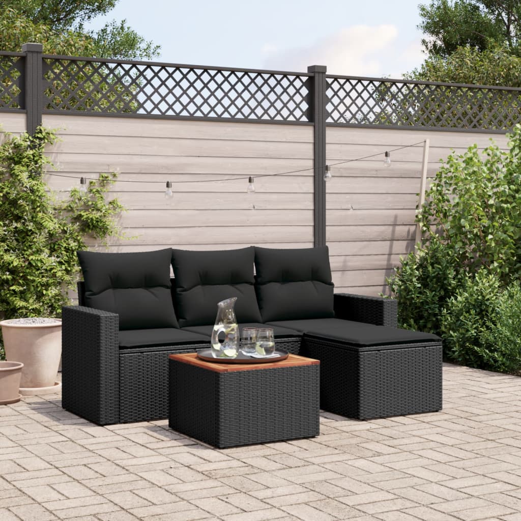 5-delige Loungeset met kussens poly rattan zwart is nu te koop bij PeponiXL, paradijselijk wonen!
