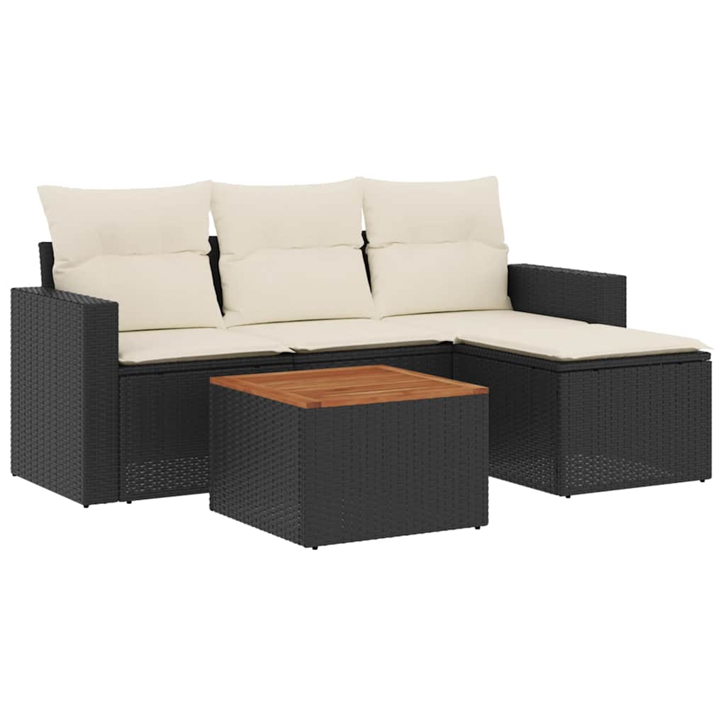 5-delige Loungeset met kussens poly rattan zwart is nu te koop bij PeponiXL, paradijselijk wonen!