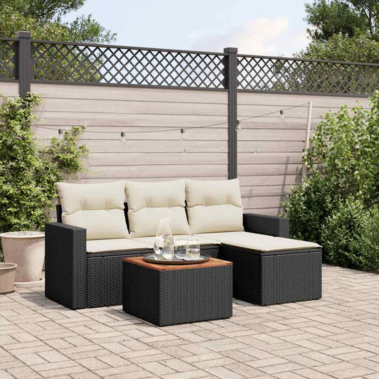 5-delige Loungeset met kussens poly rattan zwart is nu te koop bij PeponiXL, paradijselijk wonen!