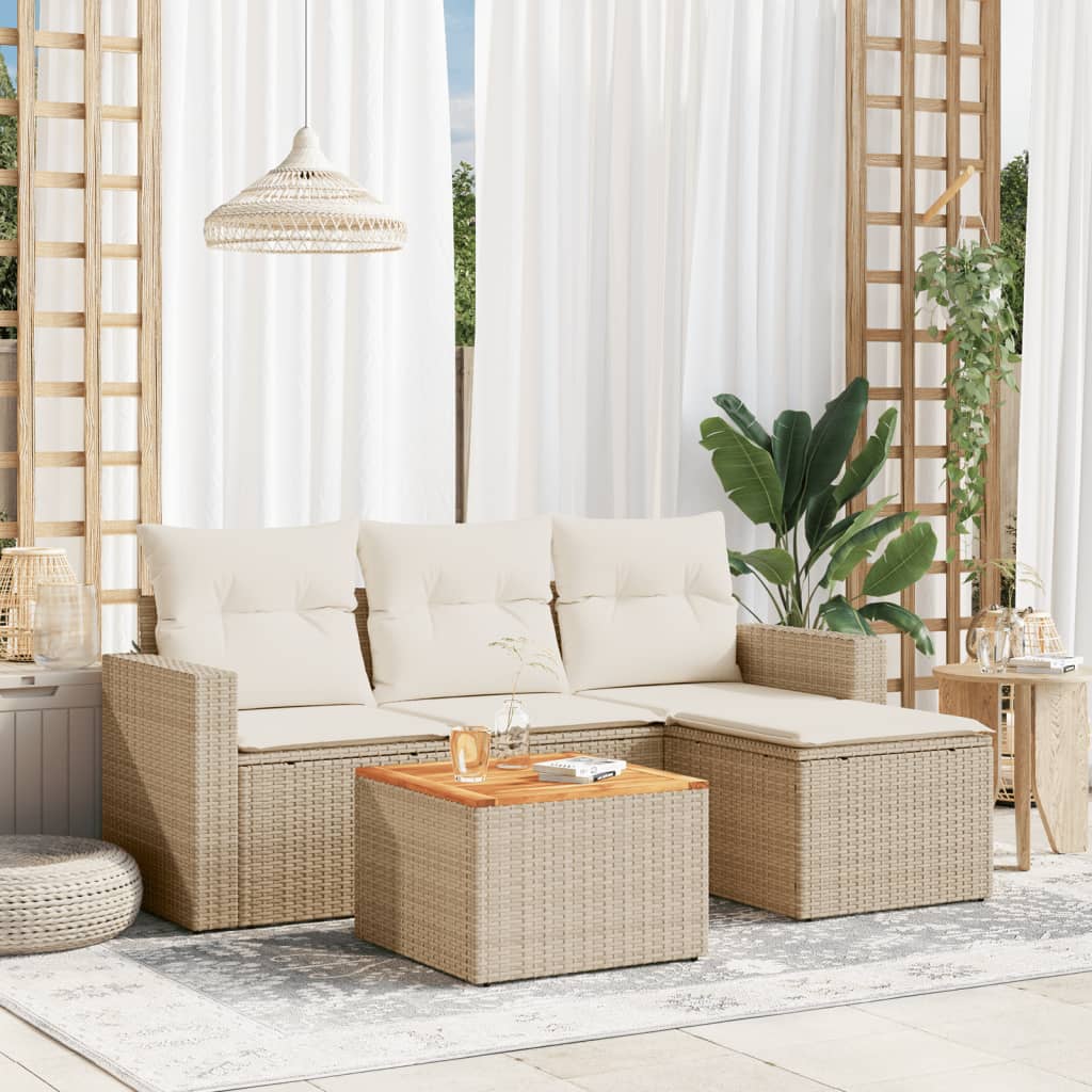 5-delige Loungeset met kussens poly rattan beige is nu te koop bij PeponiXL, paradijselijk wonen!