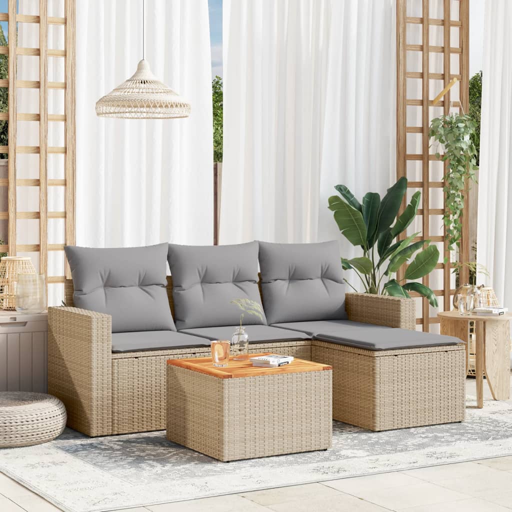 5-delige Loungeset met kussens poly rattan gemengd beige is nu te koop bij PeponiXL, paradijselijk wonen!