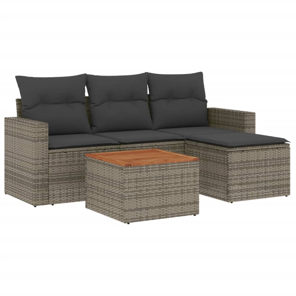 5-delige Loungeset met kussens poly rattan grijs is nu te koop bij PeponiXL, paradijselijk wonen!