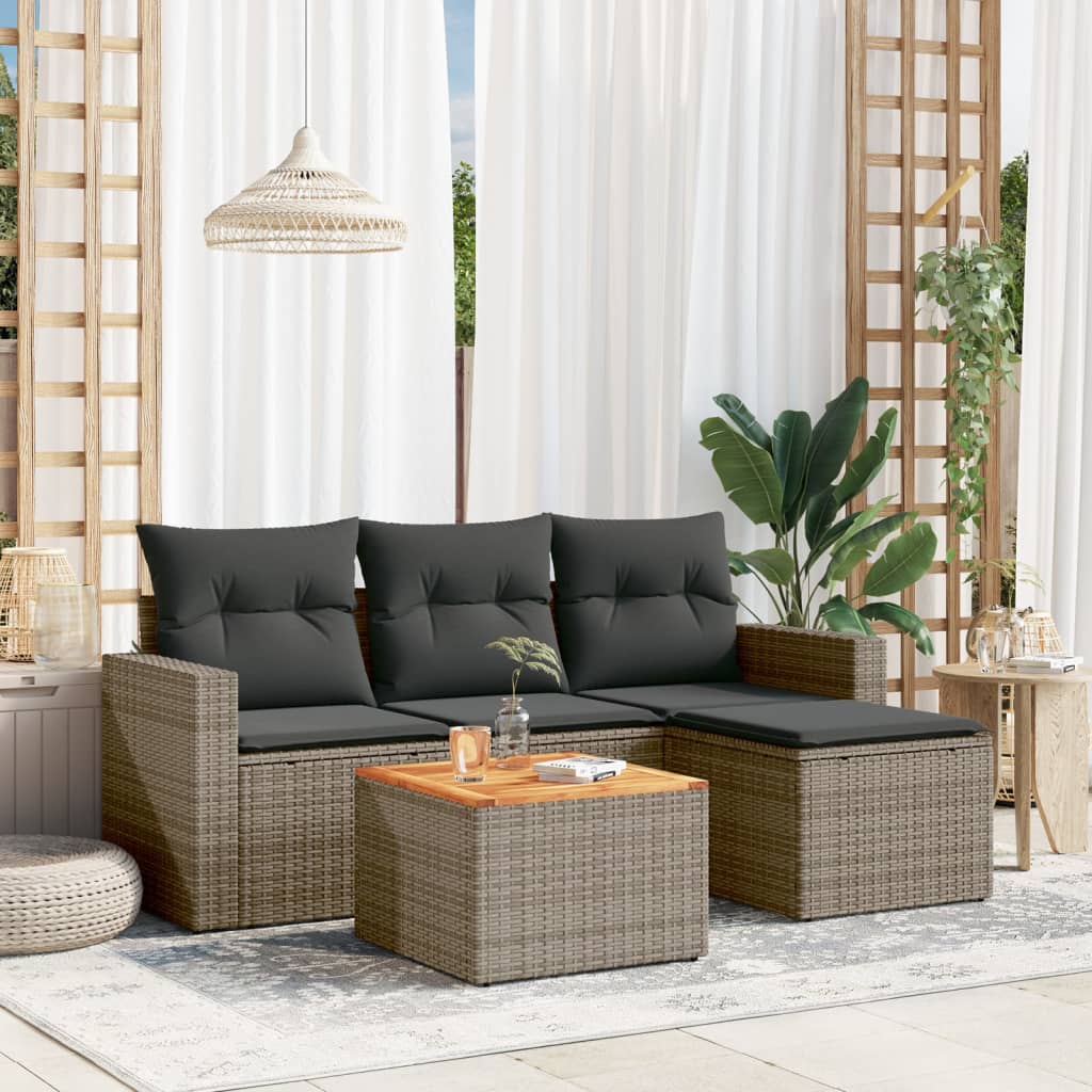 5-delige Loungeset met kussens poly rattan grijs is nu te koop bij PeponiXL, paradijselijk wonen!