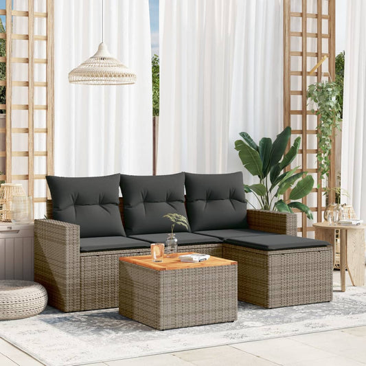 5-delige Loungeset met kussens poly rattan grijs is nu te koop bij PeponiXL, paradijselijk wonen!