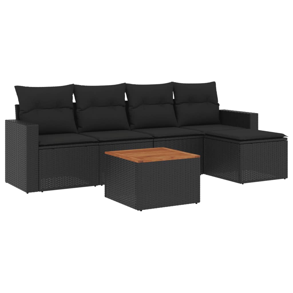 6-delige Loungeset met kussens poly rattan zwart is nu te koop bij PeponiXL, paradijselijk wonen!