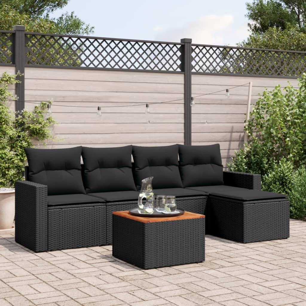 6-delige Loungeset met kussens poly rattan zwart is nu te koop bij PeponiXL, paradijselijk wonen!