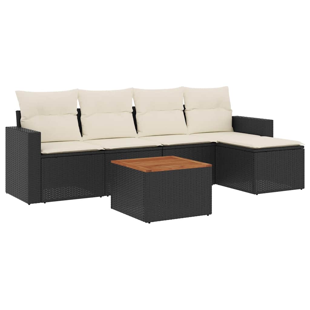 6-delige Loungeset met kussens poly rattan zwart is nu te koop bij PeponiXL, paradijselijk wonen!