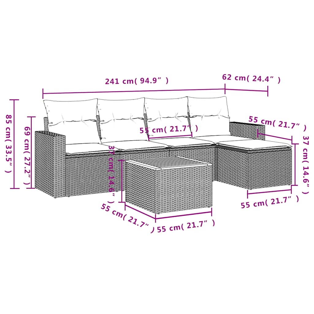 6-delige Loungeset met kussens poly rattan zwart is nu te koop bij PeponiXL, paradijselijk wonen!