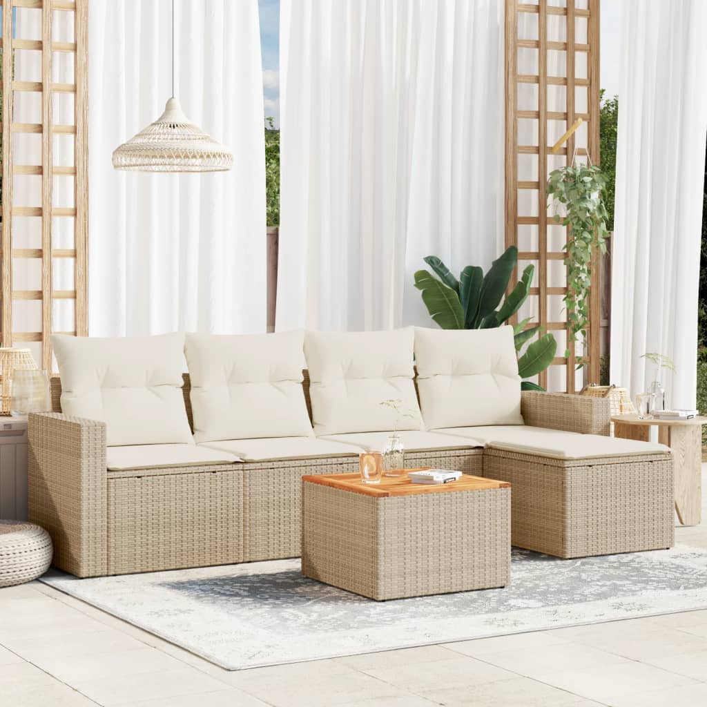 6-delige Loungeset met kussens poly rattan beige is nu te koop bij PeponiXL, paradijselijk wonen!