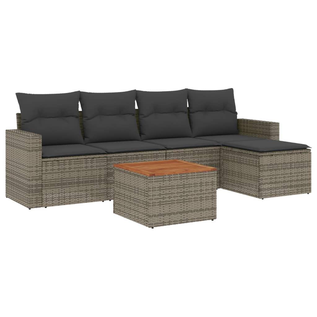 6-delige Loungeset met kussens poly rattan grijs is nu te koop bij PeponiXL, paradijselijk wonen!