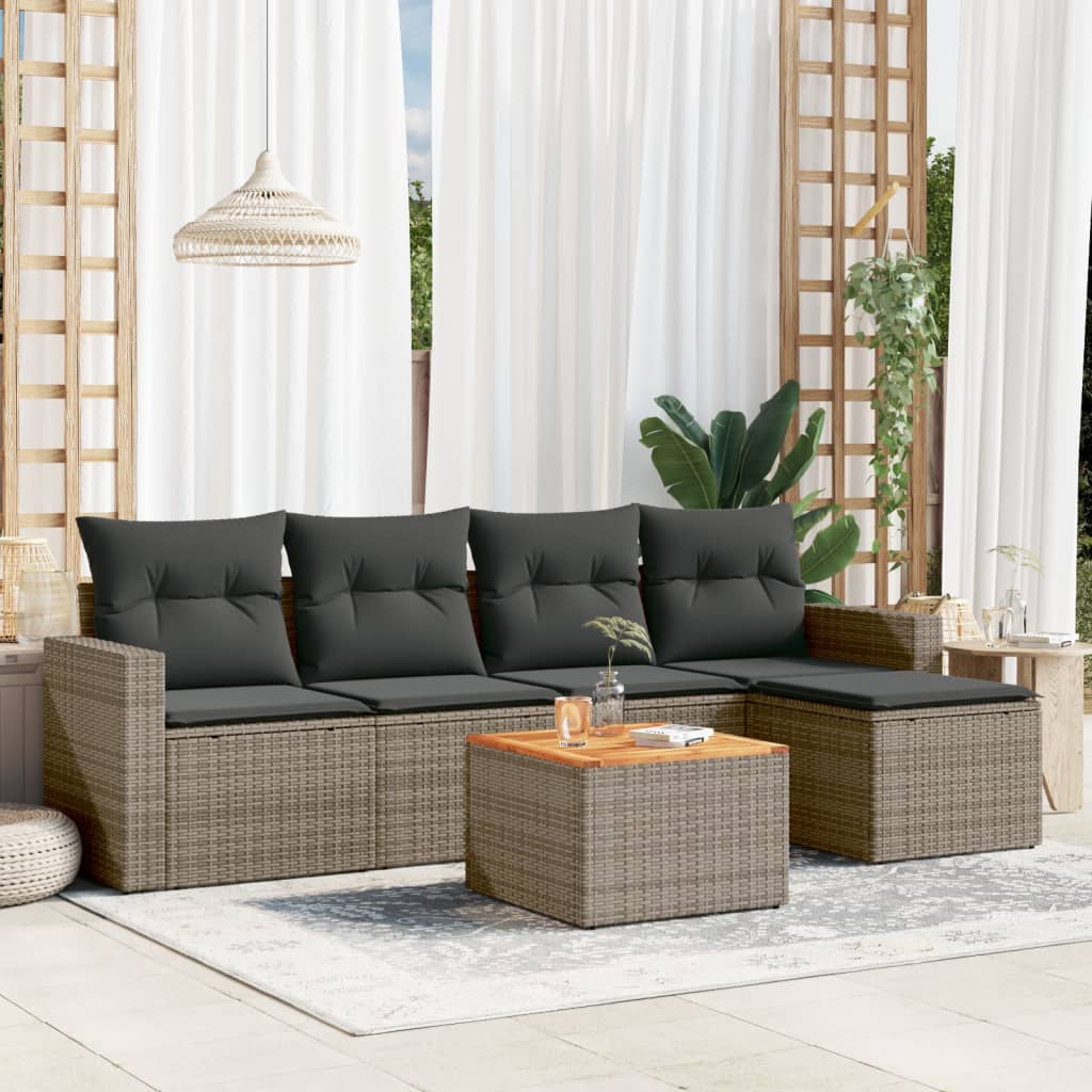 6-delige Loungeset met kussens poly rattan grijs is nu te koop bij PeponiXL, paradijselijk wonen!
