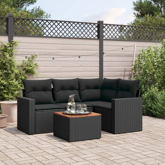 5-delige Loungeset met kussens poly rattan zwart is nu te koop bij PeponiXL, paradijselijk wonen!