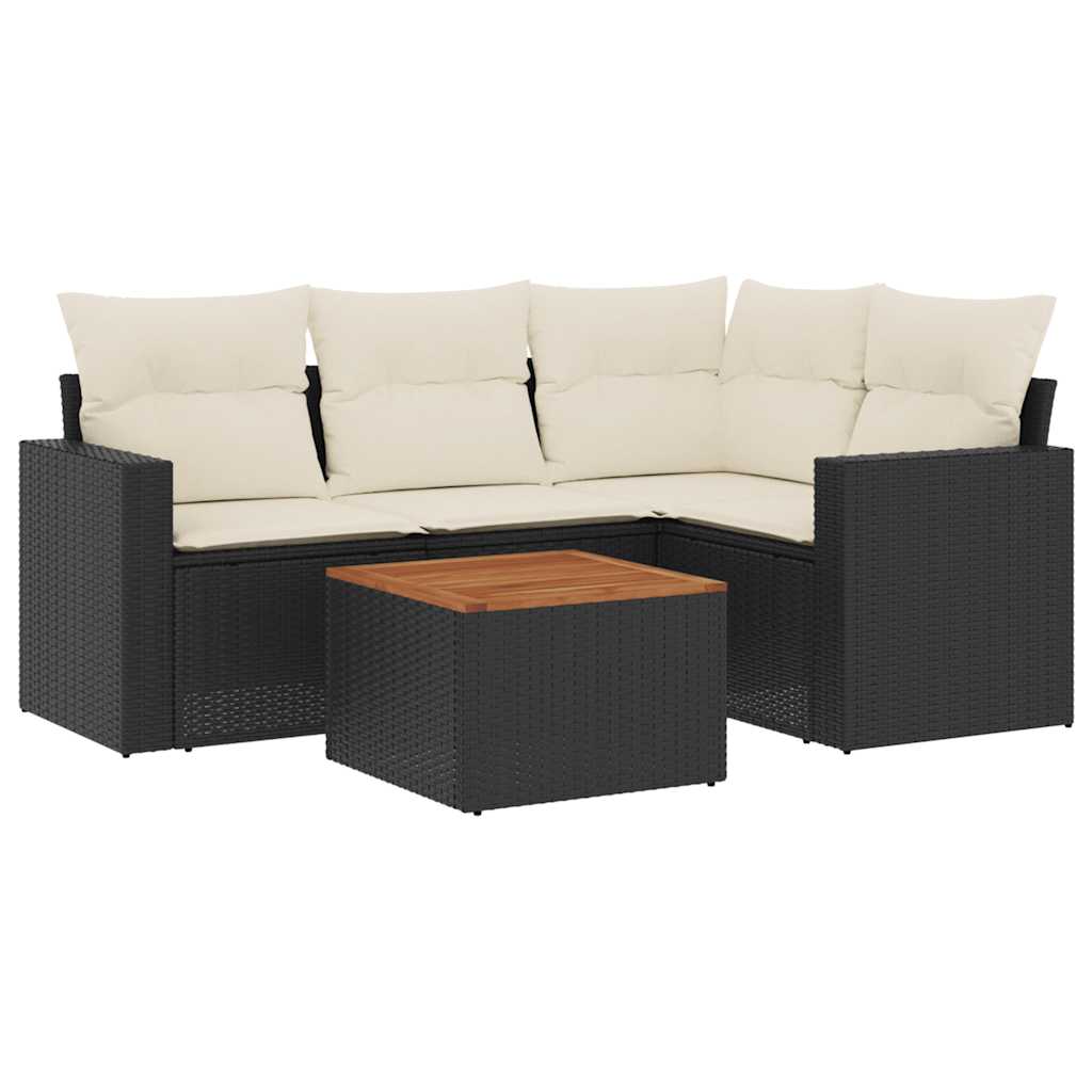 5-delige Loungeset met kussens poly rattan zwart is nu te koop bij PeponiXL, paradijselijk wonen!