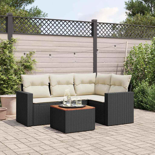 5-delige Loungeset met kussens poly rattan zwart is nu te koop bij PeponiXL, paradijselijk wonen!