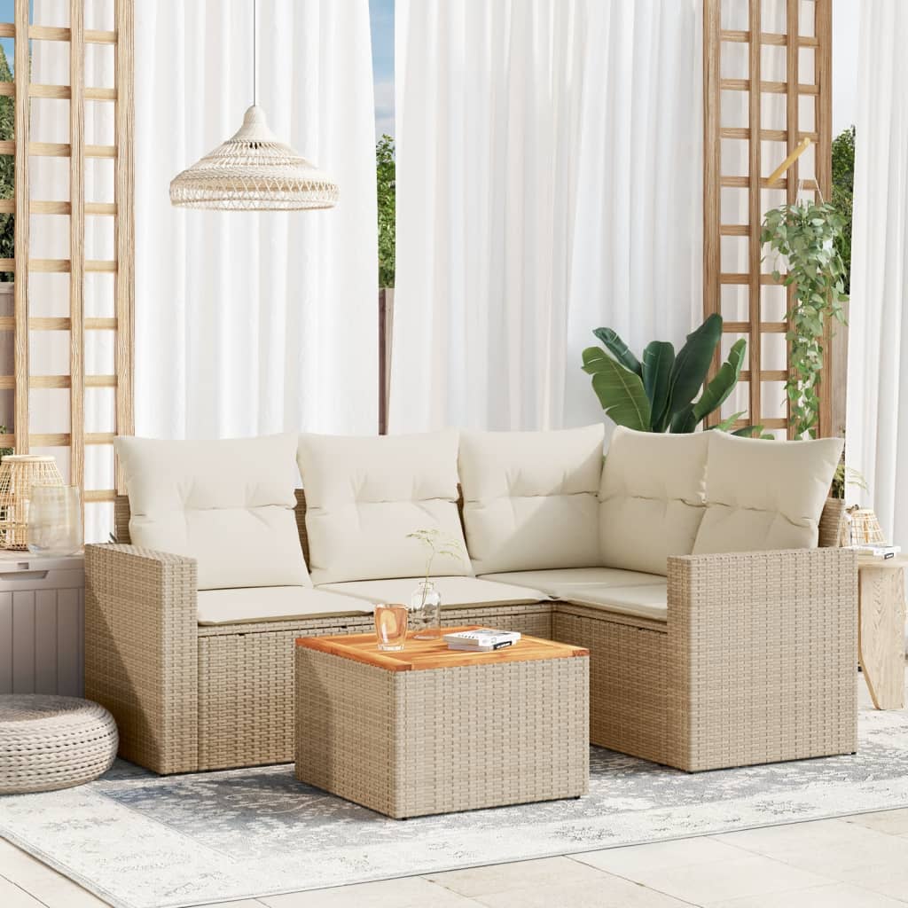 5-delige Loungeset met kussens poly rattan beige is nu te koop bij PeponiXL, paradijselijk wonen!