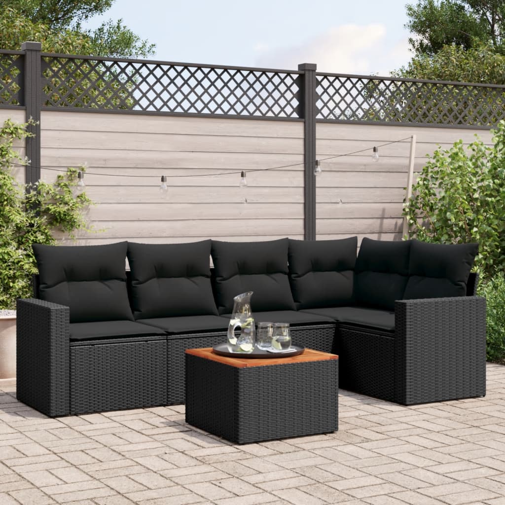 6-delige Loungeset met kussens poly rattan zwart is nu te koop bij PeponiXL, paradijselijk wonen!