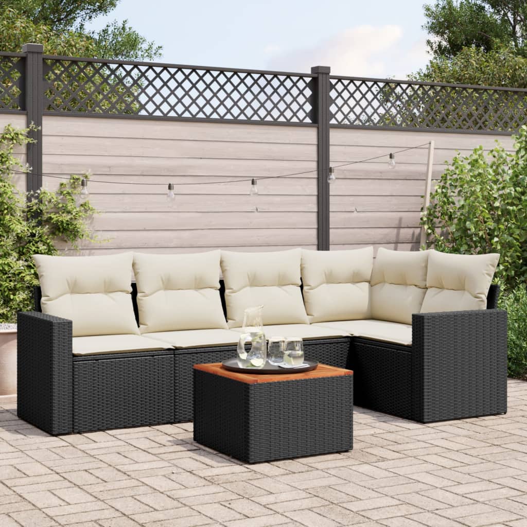 6-delige Loungeset met kussens poly rattan zwart is nu te koop bij PeponiXL, paradijselijk wonen!