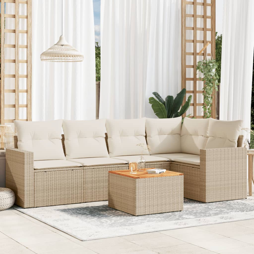 6-delige Loungeset met kussens poly rattan beige is nu te koop bij PeponiXL, paradijselijk wonen!