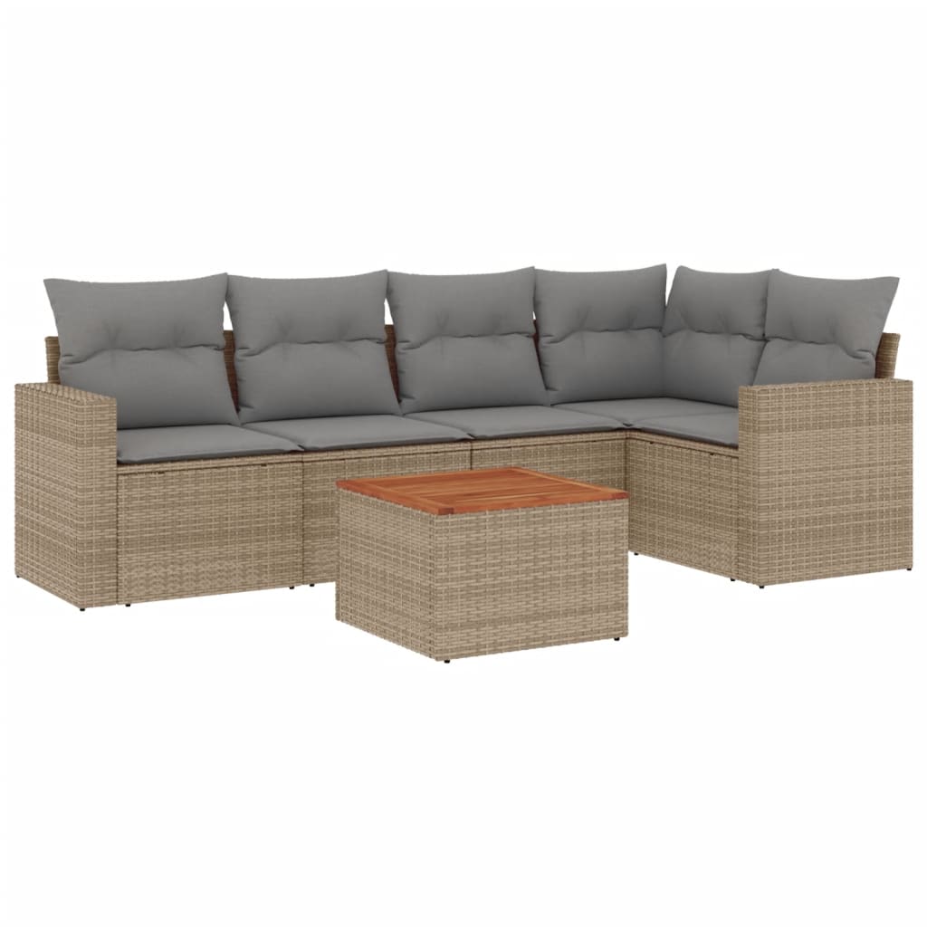6-delige Loungeset met kussens poly rattan gemengd beige is nu te koop bij PeponiXL, paradijselijk wonen!
