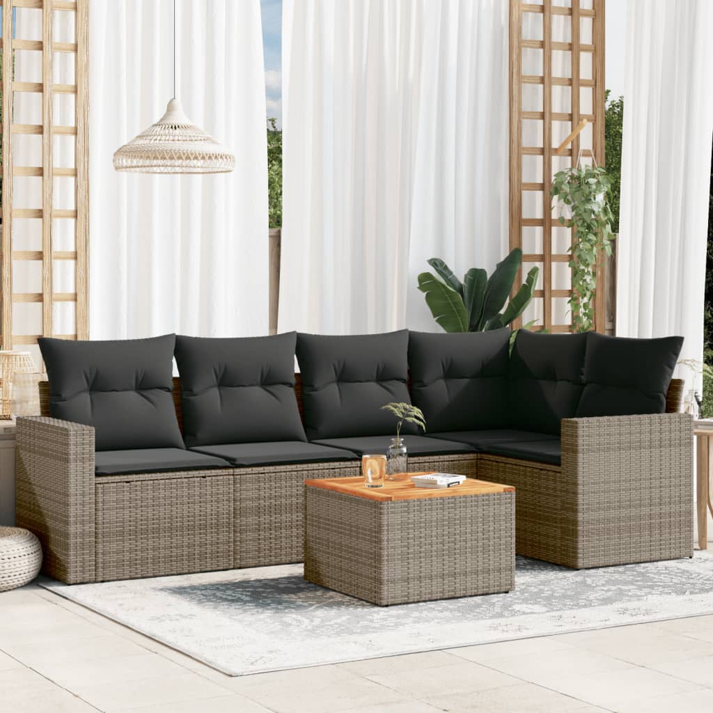 6-delige Loungeset met kussens poly rattan grijs is nu te koop bij PeponiXL, paradijselijk wonen!