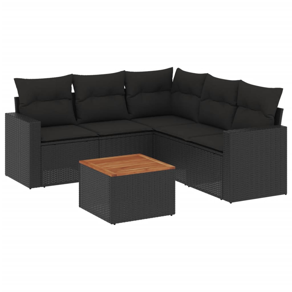 6-delige Loungeset met kussens poly rattan zwart is nu te koop bij PeponiXL, paradijselijk wonen!