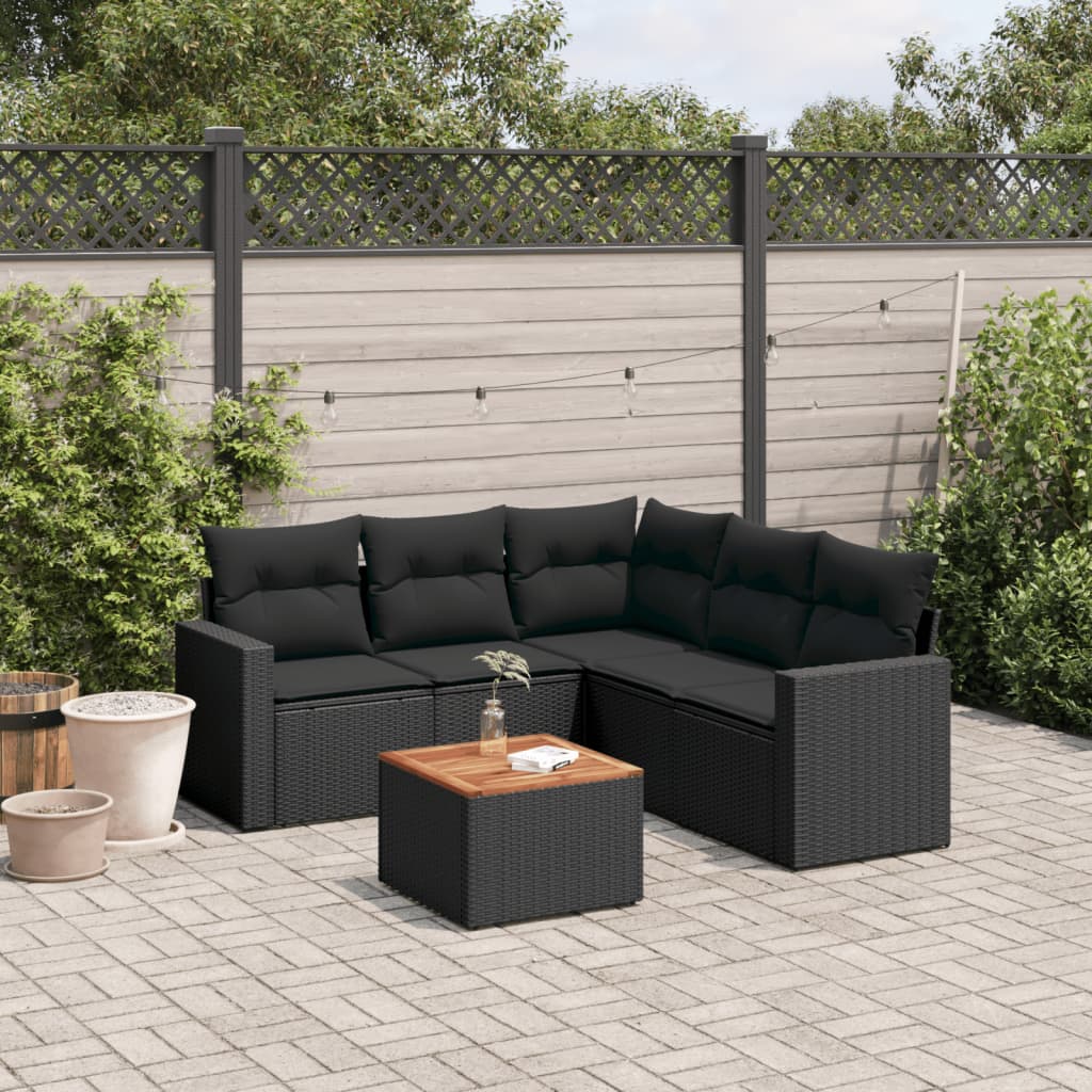 6-delige Loungeset met kussens poly rattan zwart is nu te koop bij PeponiXL, paradijselijk wonen!