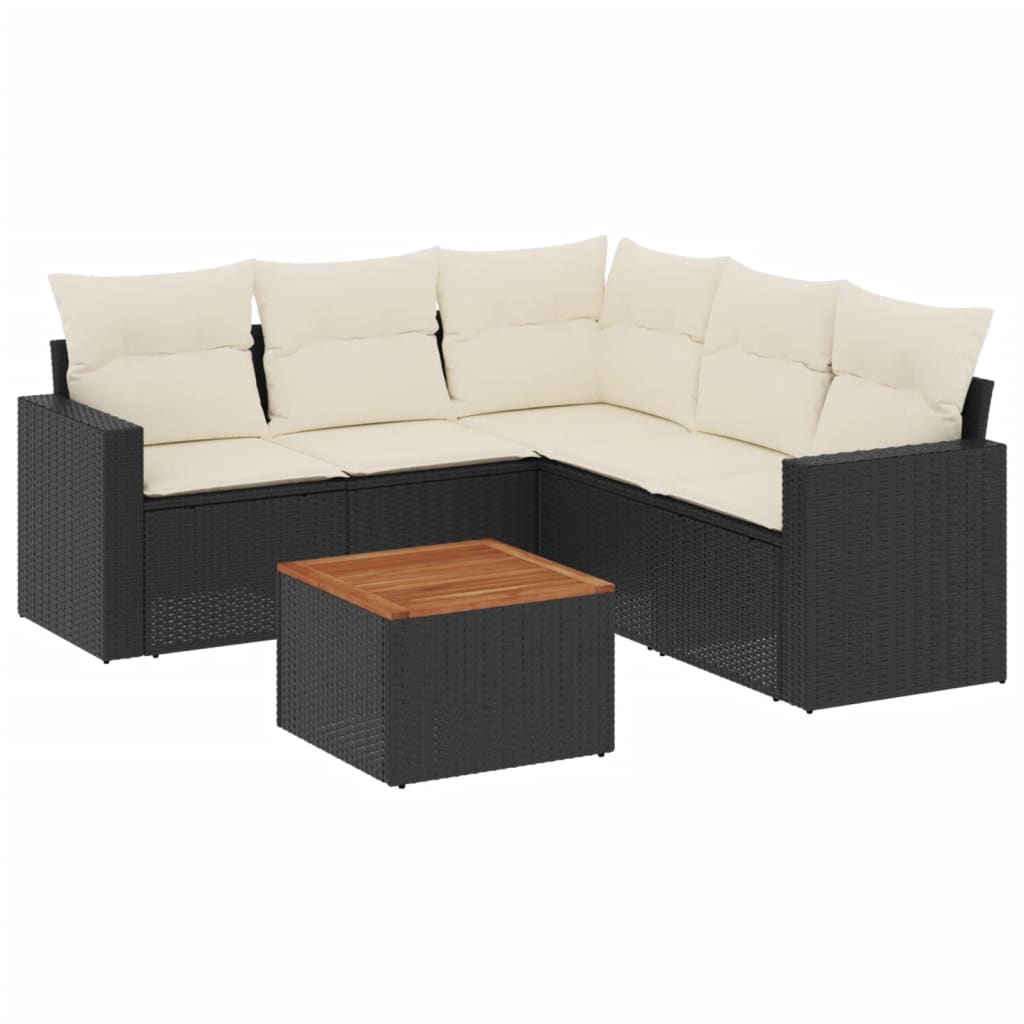 6-delige Loungeset met kussens poly rattan zwart is nu te koop bij PeponiXL, paradijselijk wonen!