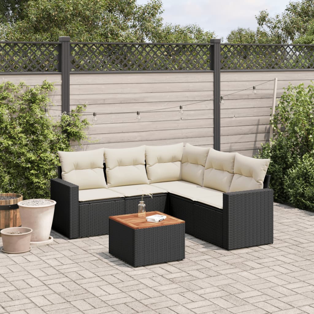 6-delige Loungeset met kussens poly rattan zwart is nu te koop bij PeponiXL, paradijselijk wonen!