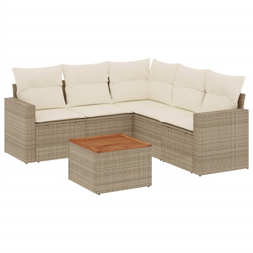 6-delige Loungeset met kussens poly rattan beige is nu te koop bij PeponiXL, paradijselijk wonen!