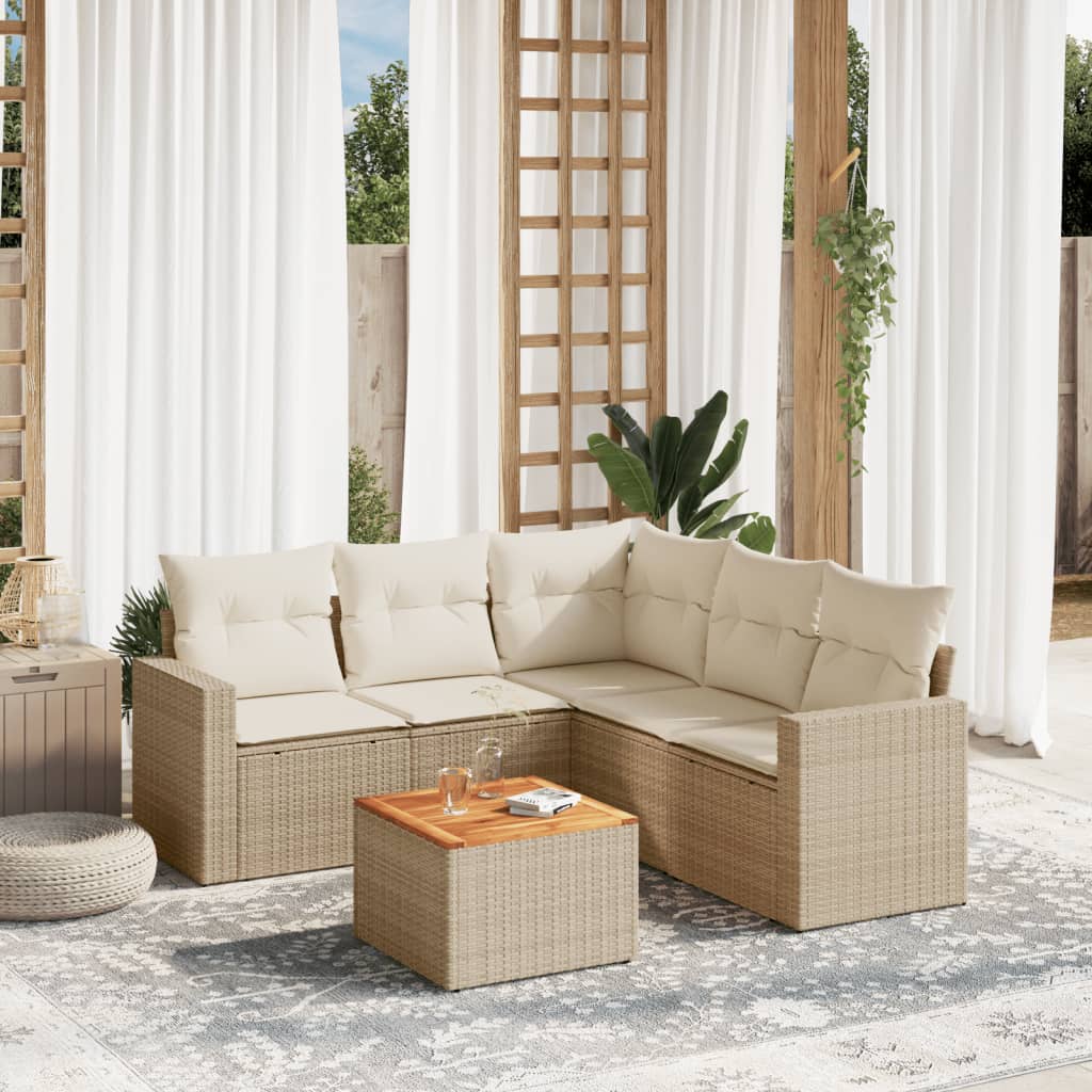 6-delige Loungeset met kussens poly rattan beige is nu te koop bij PeponiXL, paradijselijk wonen!
