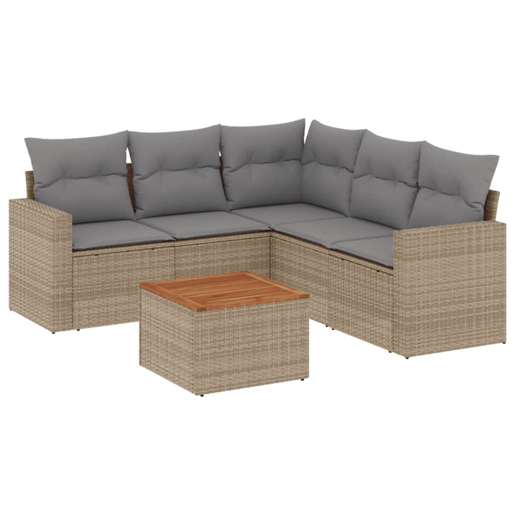 6-delige Loungeset met kussens poly rattan gemengd beige is nu te koop bij PeponiXL, paradijselijk wonen!