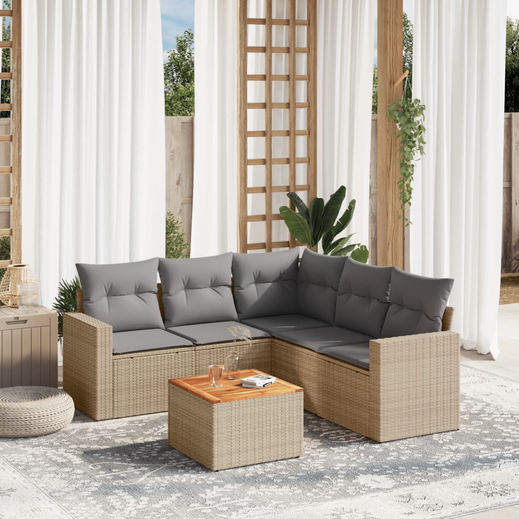6-delige Loungeset met kussens poly rattan gemengd beige is nu te koop bij PeponiXL, paradijselijk wonen!