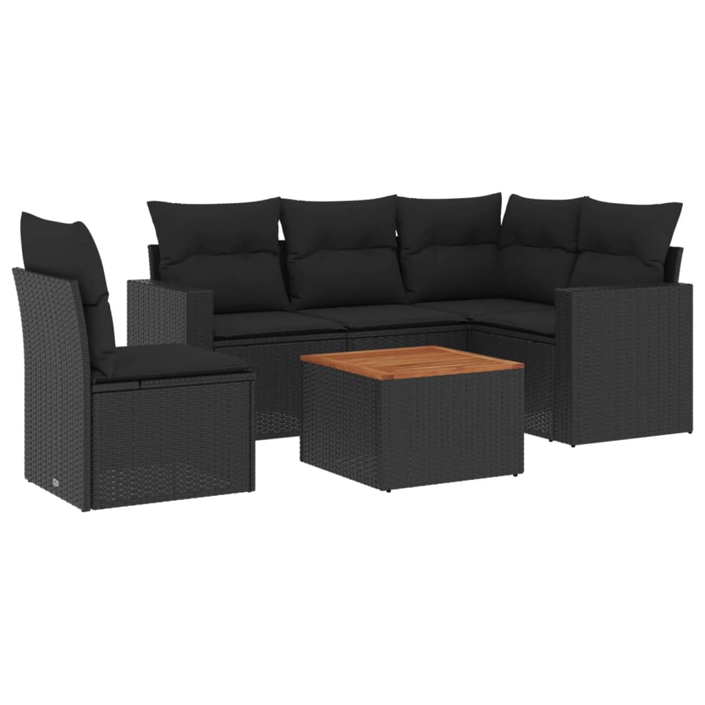 6-delige Loungeset met kussens poly rattan zwart is nu te koop bij PeponiXL, paradijselijk wonen!