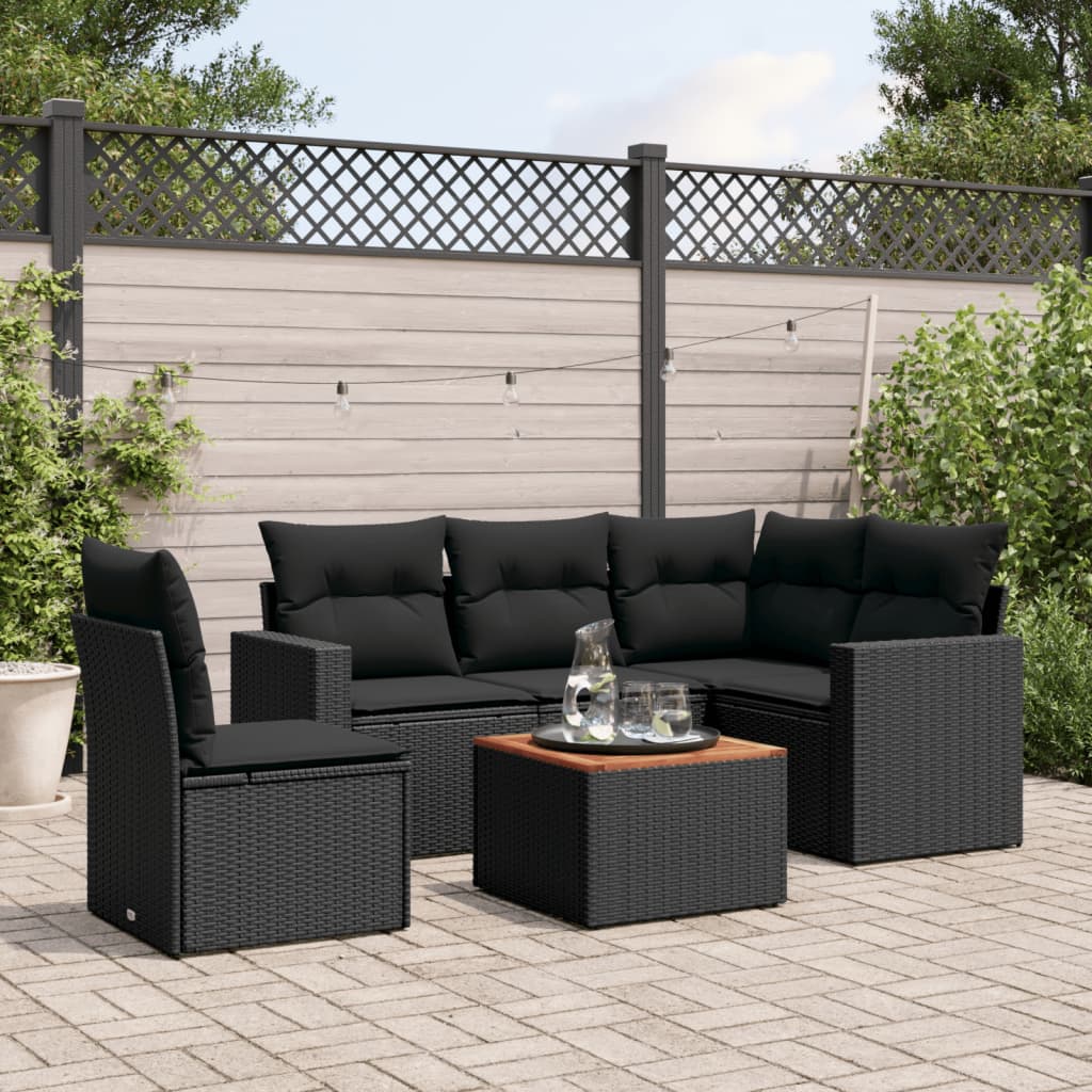 6-delige Loungeset met kussens poly rattan zwart is nu te koop bij PeponiXL, paradijselijk wonen!
