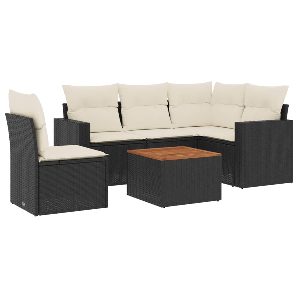 6-delige Loungeset met kussens poly rattan zwart is nu te koop bij PeponiXL, paradijselijk wonen!