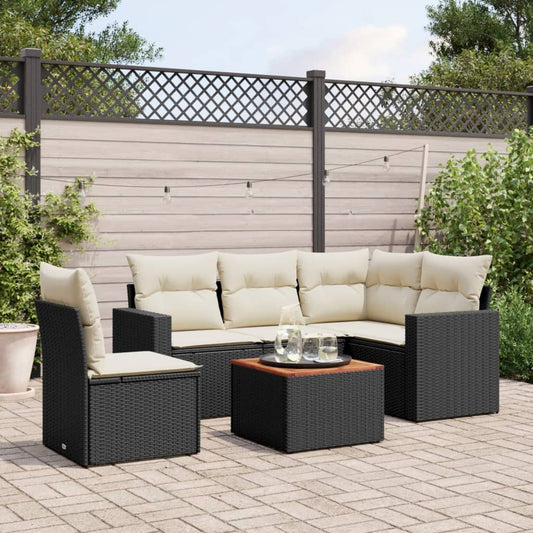 6-delige Loungeset met kussens poly rattan zwart is nu te koop bij PeponiXL, paradijselijk wonen!