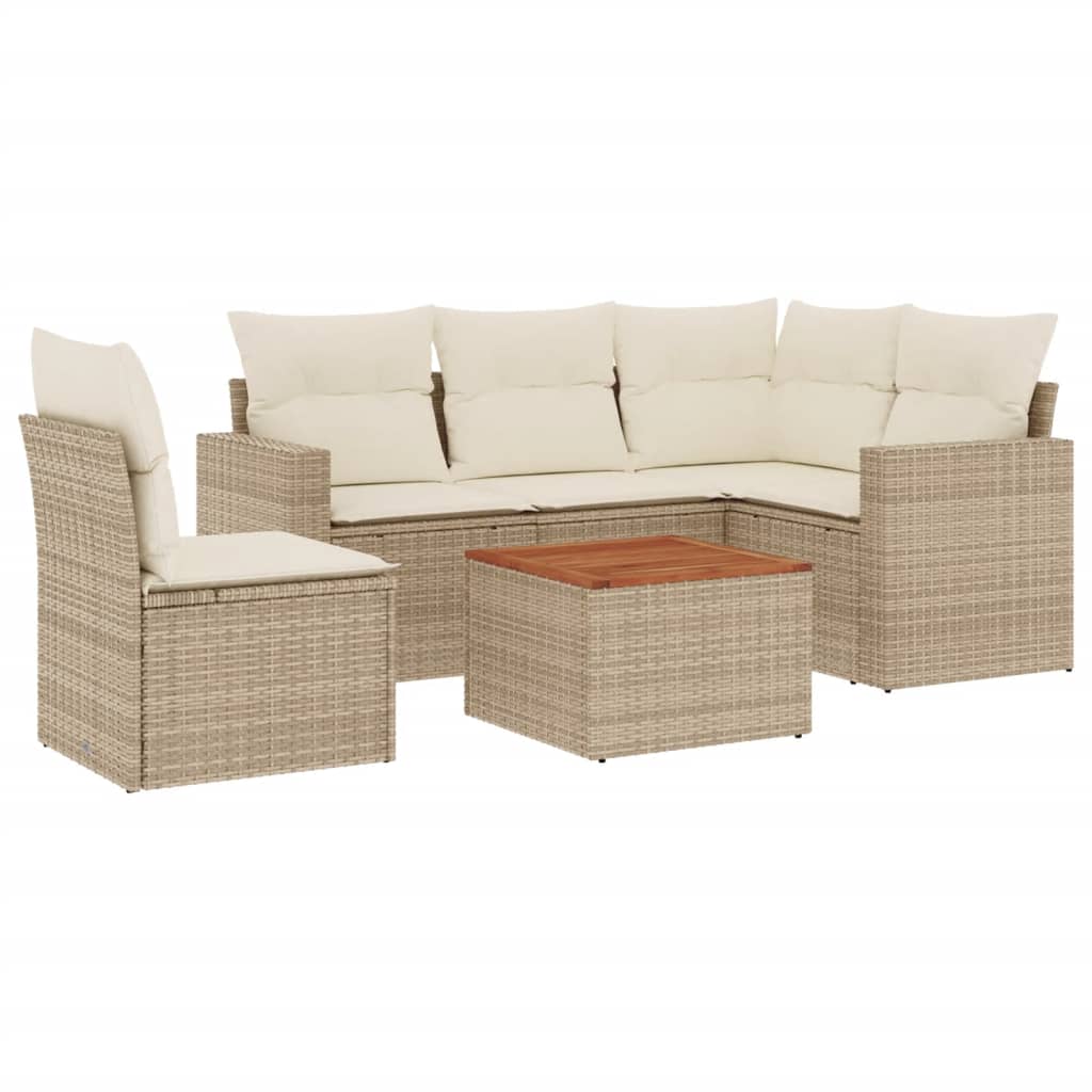 6-delige Loungeset met kussens poly rattan beige is nu te koop bij PeponiXL, paradijselijk wonen!