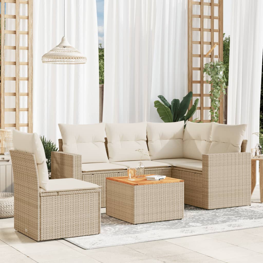 6-delige Loungeset met kussens poly rattan beige is nu te koop bij PeponiXL, paradijselijk wonen!