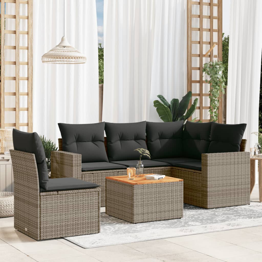 6-delige Loungeset met kussens poly rattan grijs is nu te koop bij PeponiXL, paradijselijk wonen!