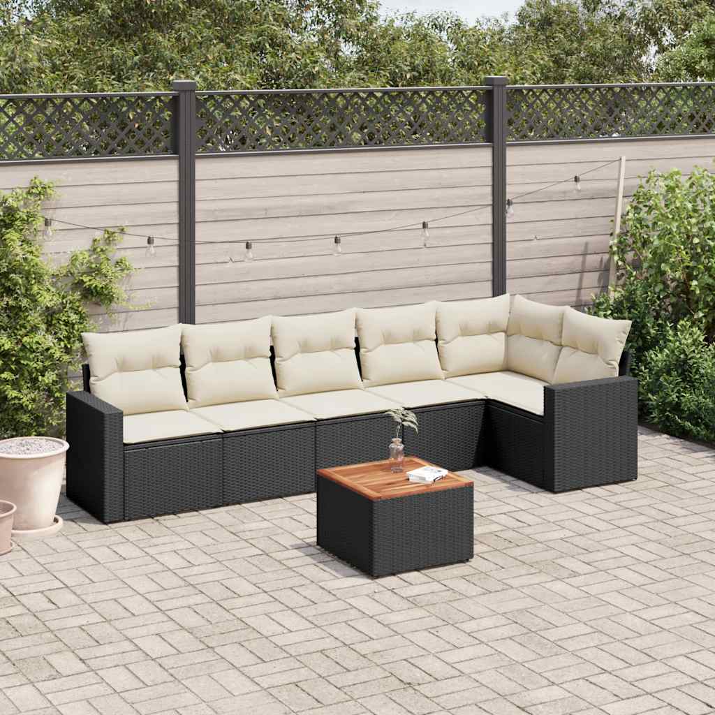 7-delige Loungeset met kussens poly rattan zwart is nu te koop bij PeponiXL, paradijselijk wonen!