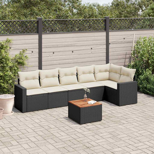 7-delige Loungeset met kussens poly rattan zwart is nu te koop bij PeponiXL, paradijselijk wonen!