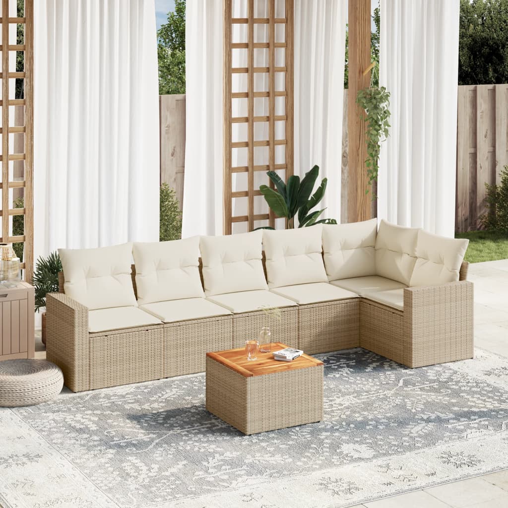 7-delige Loungeset met kussens poly rattan beige is nu te koop bij PeponiXL, paradijselijk wonen!