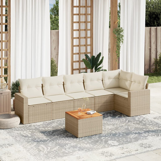 7-delige Loungeset met kussens poly rattan beige is nu te koop bij PeponiXL, paradijselijk wonen!