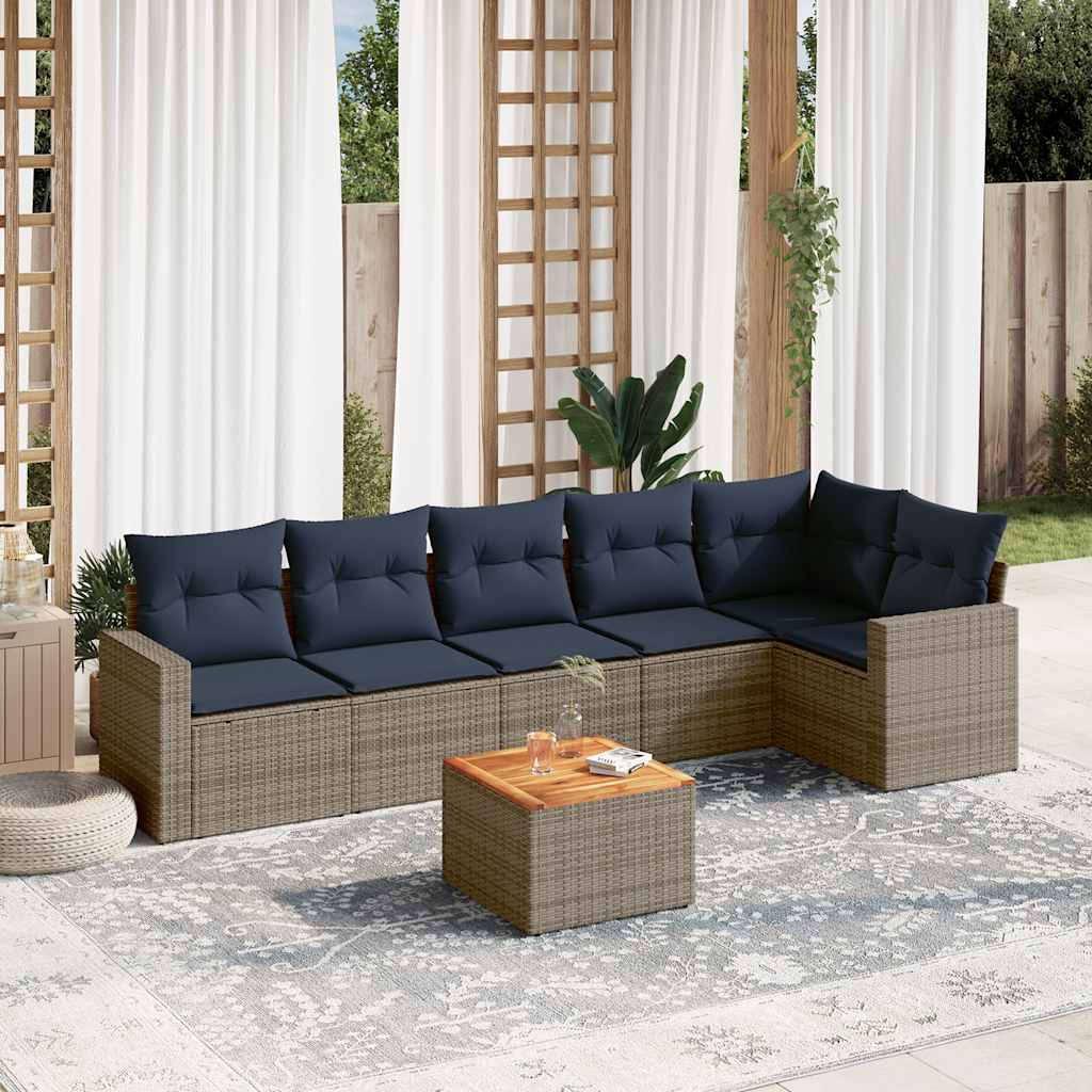 7-delige Loungeset met kussens poly rattan grijs is nu te koop bij PeponiXL, paradijselijk wonen!