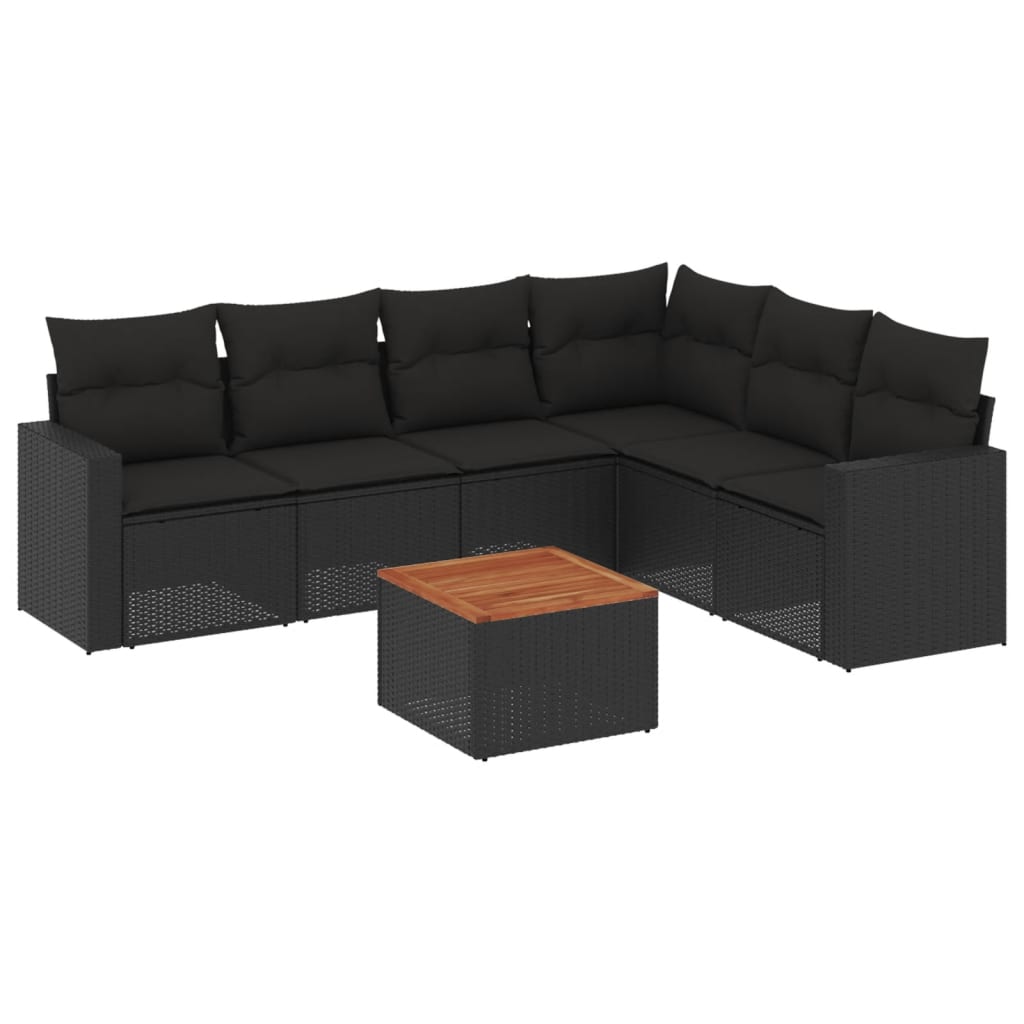 7-delige Loungeset met kussens poly rattan zwart is nu te koop bij PeponiXL, paradijselijk wonen!