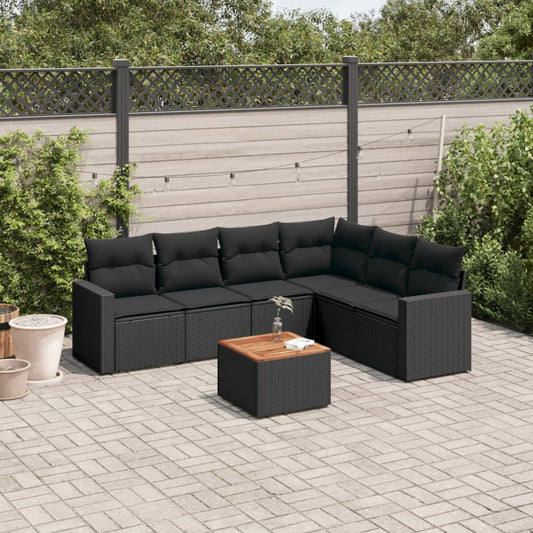 7-delige Loungeset met kussens poly rattan zwart is nu te koop bij PeponiXL, paradijselijk wonen!