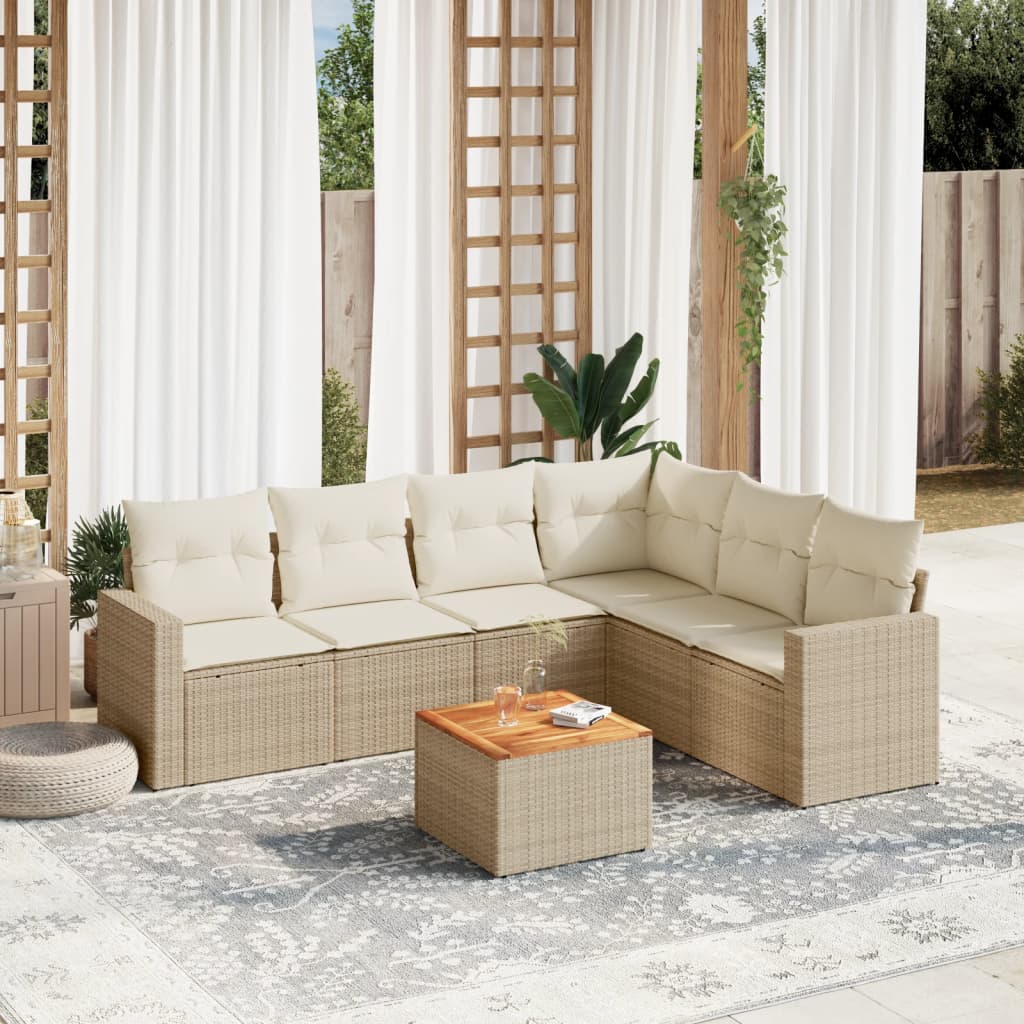 7-delige Loungeset met kussens poly rattan beige is nu te koop bij PeponiXL, paradijselijk wonen!