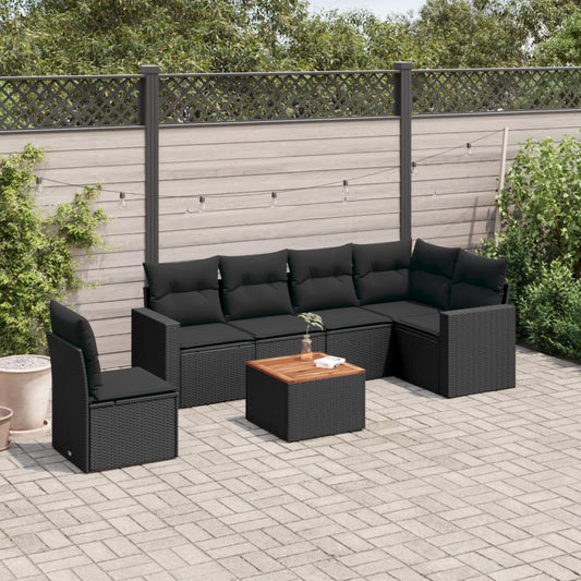 7-delige Loungeset met kussens poly rattan zwart is nu te koop bij PeponiXL, paradijselijk wonen!