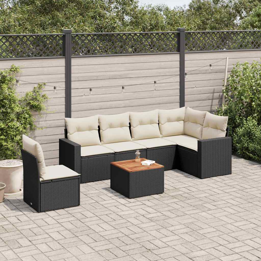 7-delige Loungeset met kussens poly rattan zwart is nu te koop bij PeponiXL, paradijselijk wonen!